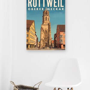 Rottweil Poster · Malerisch · Oberer Neckar · Retro Reiseplakat Schwarzes Tor, Neckartal & Kapellenturm 画像 10