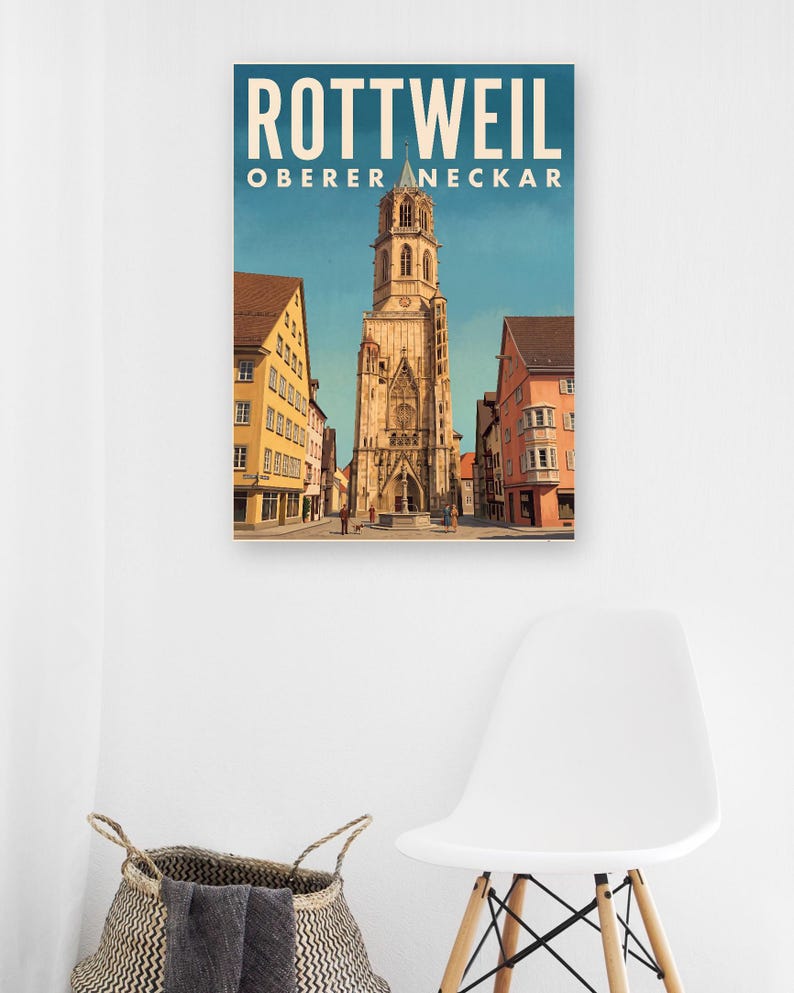 Rottweil Poster · Malerisch · Oberer Neckar · Retro Reiseplakat Schwarzes Tor, Neckartal & Kapellenturm 画像 10