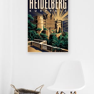 Heidelberg Poster · Art déco · Kurpfalz · Retro Reiseplakat Alte Brücke & Schloss Bild 6
