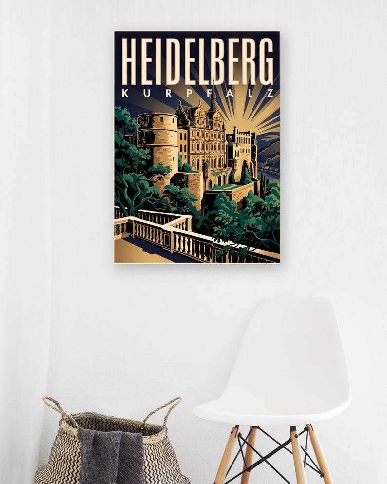 Heidelberg Poster · Art déco · Kurpfalz · Retro Reiseplakat Alte Brücke & Schloss Bild 6