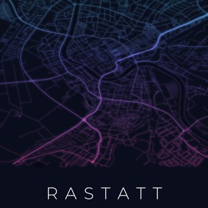 Rastatt Stadtplan Poster · Mittelbaden · Karte in 8 Farbwelten · Stadtkarte Wandbild Neon Nights