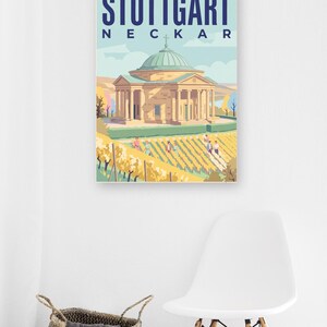 Stuttgart Poster · Mid-Century · Neckar · Retro Reiseplakat Schlossplatz, Fernsehturm, Grabkapelle & Schillerplatz Bild 12