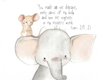 Elephant Mouse Psalm 139 Watercolor Print