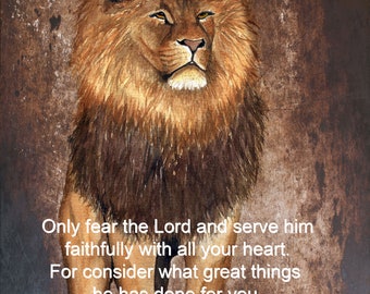 Serve the Lord. Lion Watercolor/Mixed Media Print