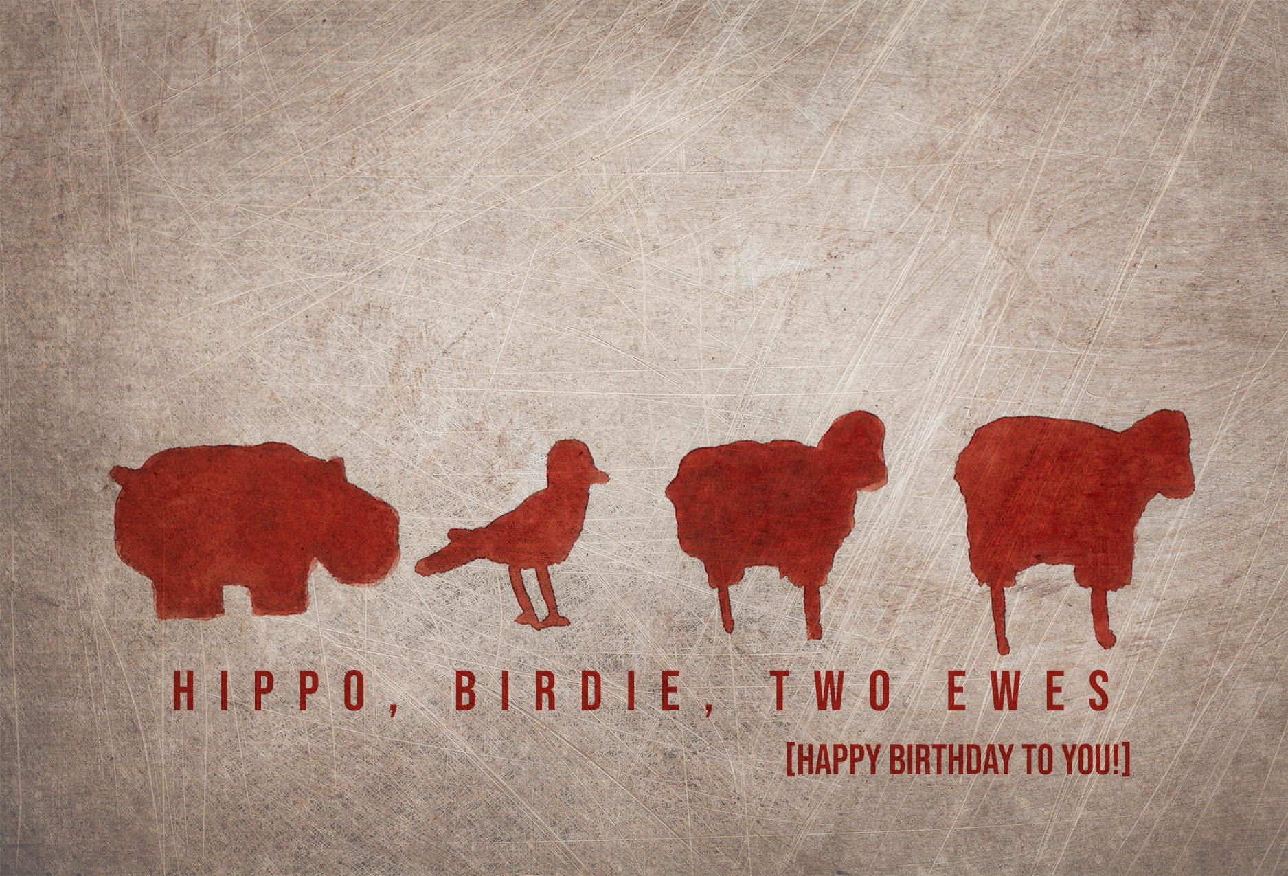 Hippo, Birdie, Two Ewes Birthday Watercolor/mixed Media Greeting Card ...