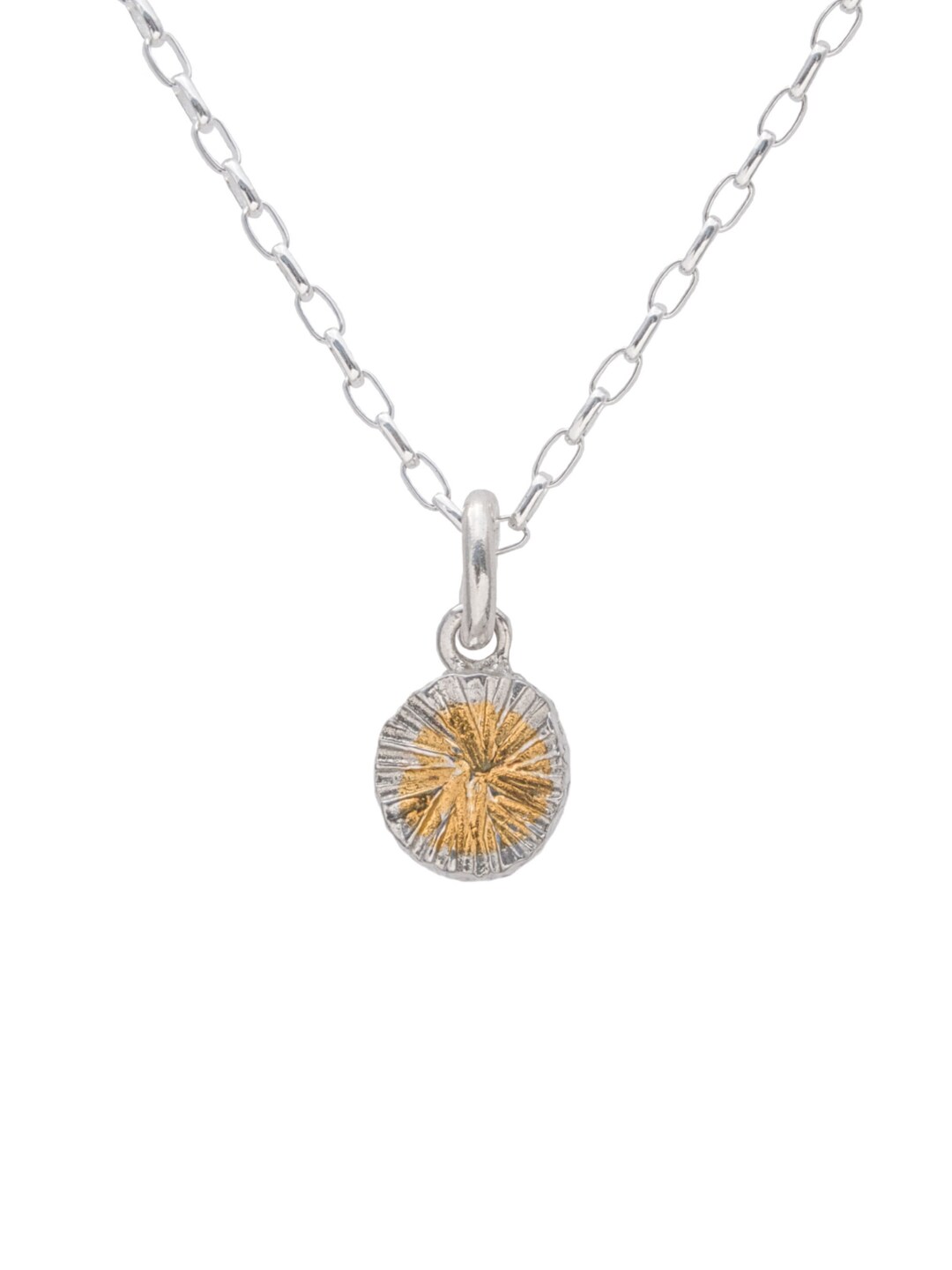 Sterling Silver and Gold Starburst Pendant Necklace, Sterling Silver