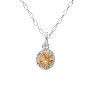 Sterling Silver and Gold Starburst Pendant Necklace, Sterling Silver Star Necklace, Small Pendant Necklace, Beth Lagerberg Artisan Jewelry