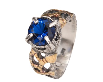 Hydra Blue Spinel Gemstone Ring, Blue Gemstone Jewelry, Silver and Gold Ring, Keum Boo Jewelry, Mixed Metal Ring, Beth Lagerberg Jewelry