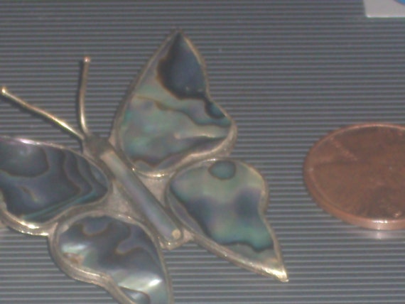 Vintage ABALONE Shell BUTTERFLY BROOCH - image 1