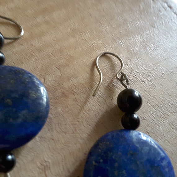 Blue lapis lazuli and jade drop earrings - image 4