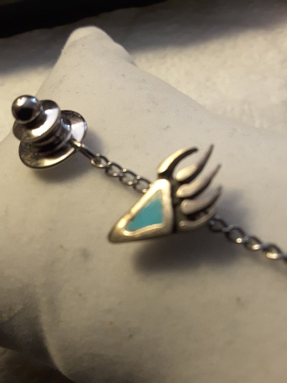 Vintage Bear Claw inlaid turquoise tie tack - image 2