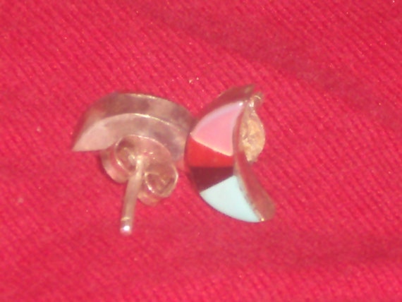 STERLING INLAID Crescent moon stud earrings