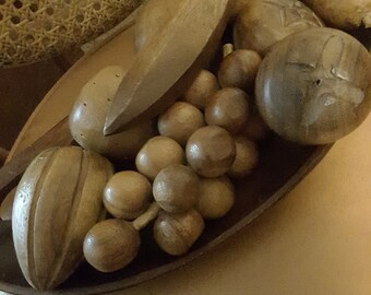 Vintage philippine hand carved monkeypod fruit platter