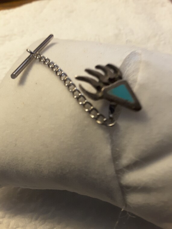 Vintage Bear Claw inlaid turquoise tie tack - image 5