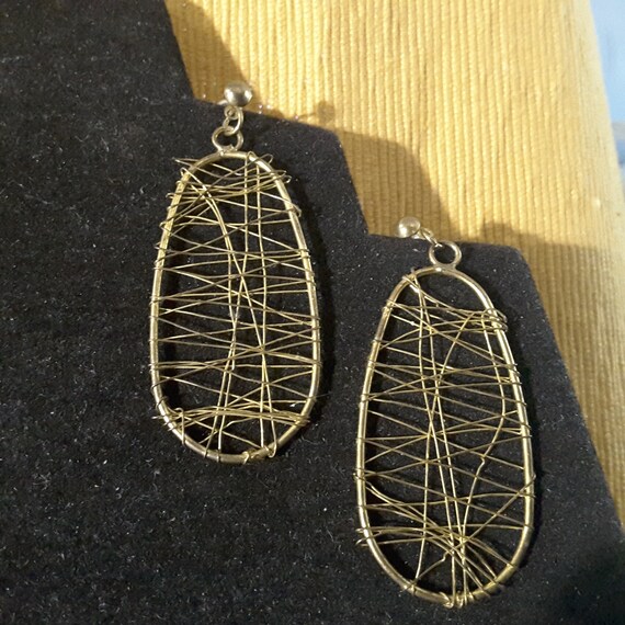 Vintage modern golden wire wrapped pierced earrin… - image 2