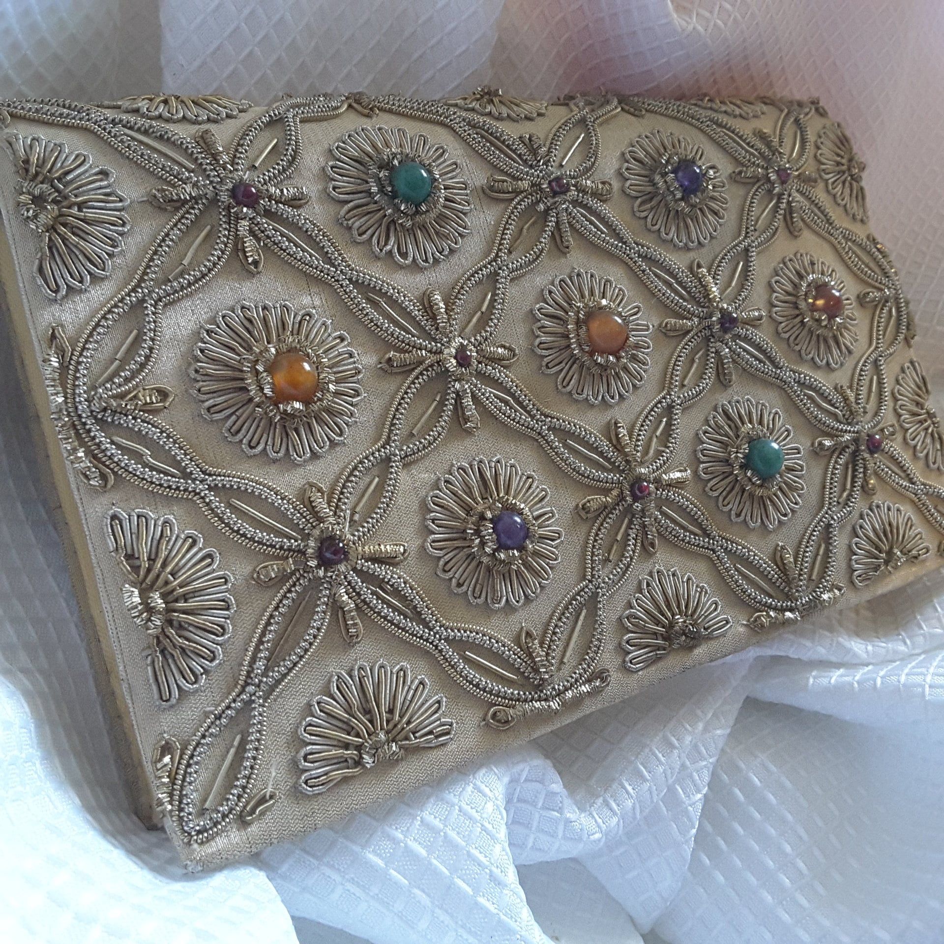 Vintage MM Kane Beaded Sequin Evening Purse Bag Clutch Pearls Made