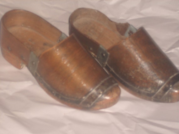 Antique handmade wood children's shoes size 11 fr… - image 2