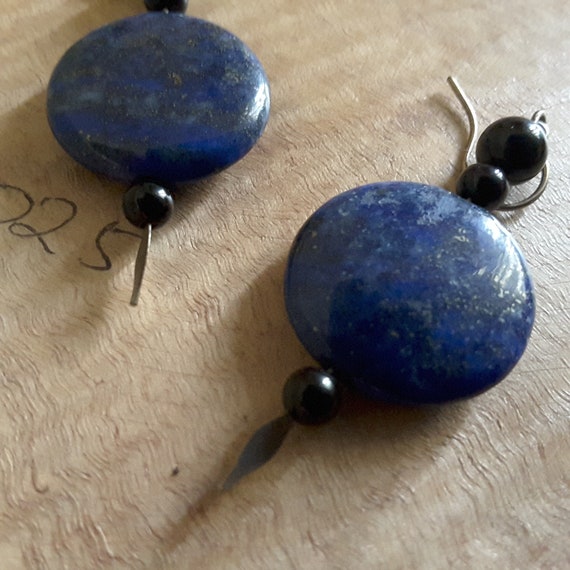 Blue lapis lazuli and jade drop earrings - image 3