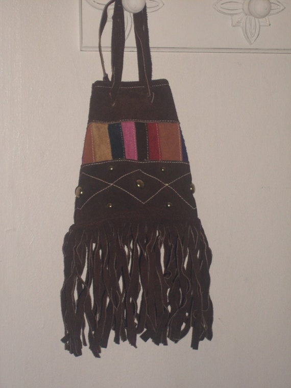 vintage Suede fringed leather pouch