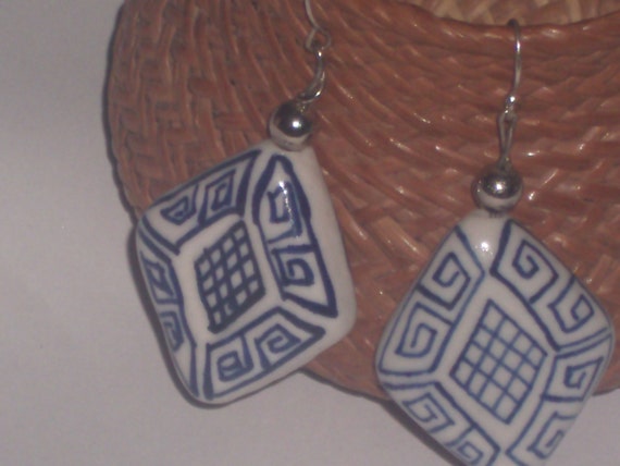 Vintage Blue and white porcelain Earrings - image 1