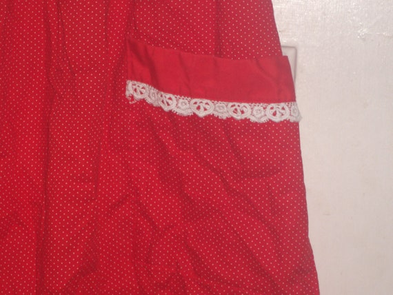 vintage ladies Pinafore style red dotted apron - image 5