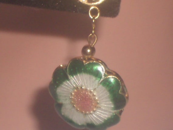 Vintage Beautiful Blossom CLOISONNE EARRINGS - image 1