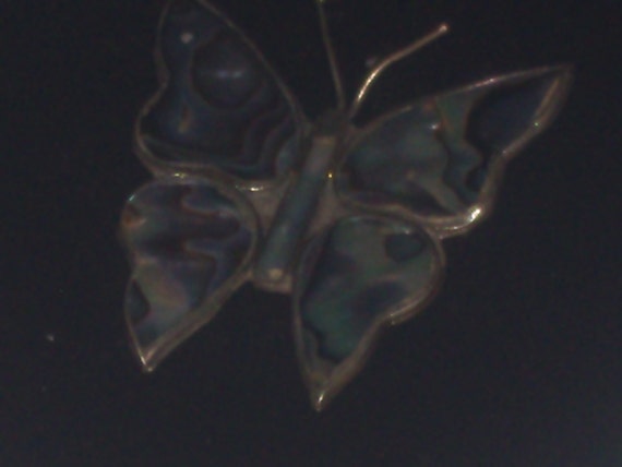 Vintage ABALONE Shell BUTTERFLY BROOCH - image 2