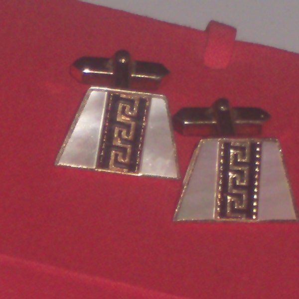 Vintage Greek Key MOP Cufflinks