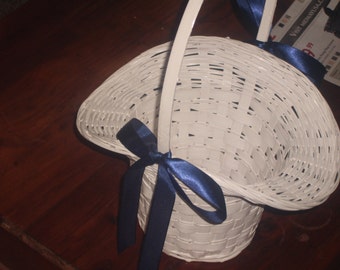 Antique WHITE WICKER Flower girl BASKET