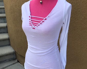 Deep V Neck Long Sleeve
