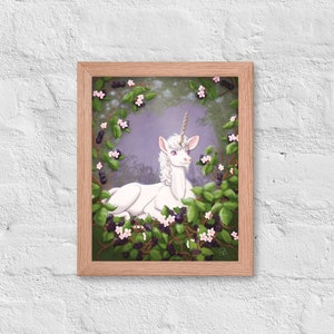 Whispered Dreams: Babe in the Brambles Metallic Art Print | Fantasy Art, baby unicorn illustration, 8 x 10 wall art