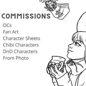 Digital Line Art Commission (Anime Portrait, OC, Fan Art, DnD, Fantasy, Chibi) | Digital art, digital commission, black and white SFW Only