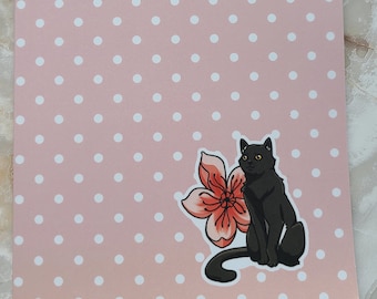 Custom Art 6x9" Pink Cherry Blossom Cat Notebook  | cute cat notebook, custom cover art, cat journal, sakura notebook
