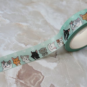 Kitty Cats, All the Cats Washi Tape | Cute Feline, Cat Paws, Whimsical Washi Tape, Scrapbooking Tape, Full Roll Washi Tape