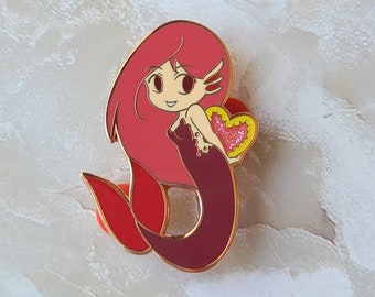 CLEARANCE Glitter Heart Mermaid Pin 43.5 mm | Mermaid Enamel pin, Original Art, Rose Gold, Kawaii, ocean pins, Mermay, glitter enamel