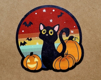 Chat D'halloween Vinyl Sticker | cat sticker, Cute Cat Sticker, pumpkin Sticker, Water Bottle Sticker, Halloween, spooky, Black Cat