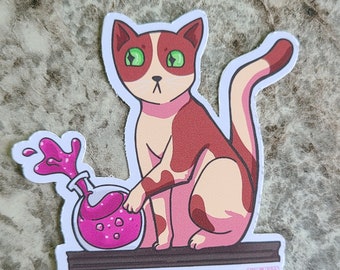 Magic and Cats PotionsCat Vinyl Sticker | Cute Cat Sticker, Kawaii Cat Sticker, Water Bottle Sticker, magical potions, spilled elixer