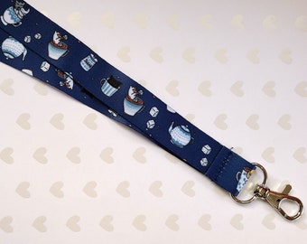 Cats in Cups | Blue and white Cat lanyard, Cute Feline, Animal Lanyard, Teacher Lanyard, Nurse Lanyard, Key Holder, badge holder, tea