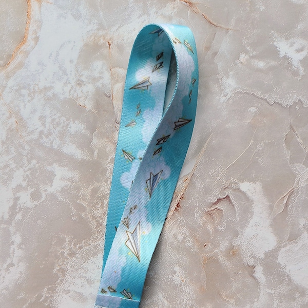 Paper Planes Wriststrap | Cute love notes, sky themed strap, clouds and sky, anime Lanyard, Key or badge holder, kawaii wrist lanyard