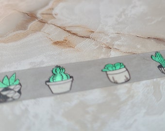 Green Foil Succulents in Pots Washi Tape | Gray Washi, Bullet journal, Planner tape, Stationery, minimalist, cactus art, foil washi
