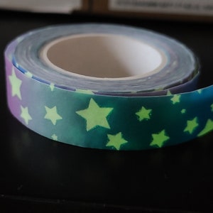 Stars Glow in the Dark Washi Tape Celestial Washi, Bullet journal, Planner tape, Stationery, star washi tape, Night Sky image 1