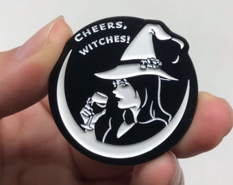 Cheers Witches Enamel Pin 38.1 mm | Witches Brew , witch enamel pin, soft enamel lapel pin, wine or coffee, pin badge