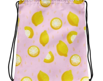 Pink Lemonade Tas met trekkoord | citroen trekkoord zak, schattig fruit print, citrusvruchten tas, rugzak, reistas, citroen schijfje