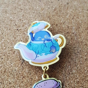 CLEARANCE Polteageist Lapel pins PKM Printed Lapel Pin with macaron dangle 57 mm Pokemon gift, ghost, cute, tea, pokemon pin, spooky Bild 3