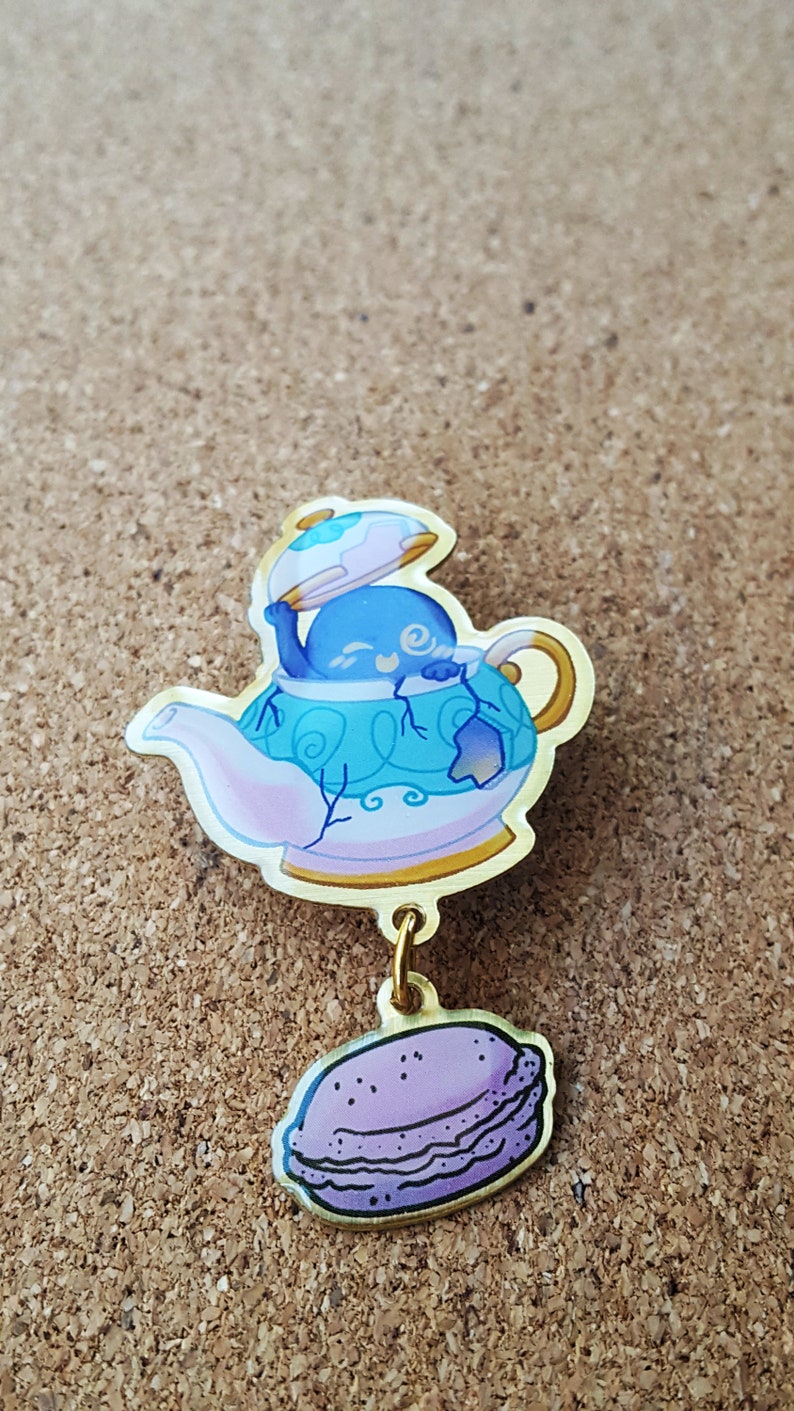 CLEARANCE Polteageist Lapel pins PKM Printed Lapel Pin with macaron dangle 57 mm Pokemon gift, ghost, cute, tea, pokemon pin, spooky image 3