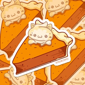 adesivo de vinil do gato da torta de Punkin de <br> Entrega Rápida? Adesivo de gato fofo, adesivo de gato de comida Kawaii, adesivo de trocadilho, humor de gato, torta de abóbora