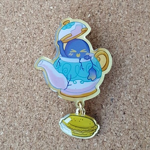 CLEARANCE Polteageist Lapel pins PKM Printed Lapel Pin with macaron dangle 57 mm Pokemon gift, ghost, cute, tea, pokemon pin, spooky image 5