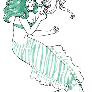 Mermay: A Collection Sketchbook mermaid artbook, fantasy zine, one color marker illustrations, 31 mermaids image 4