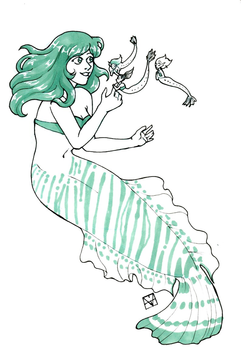 Mermay: A Collection Sketchbook mermaid artbook, fantasy zine, one color marker illustrations, 31 mermaids image 4