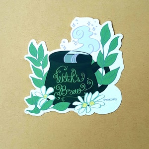 Witch&#39;s Brew Chamomile Vinyl Sticker -- Cute Decal Sticker, witch, halloween, witch sticker, chamomile tea, magic, tea sticker